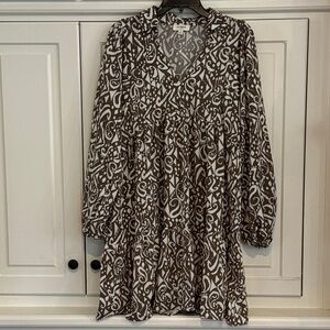 Umgee M Dress brown and cream v-neck